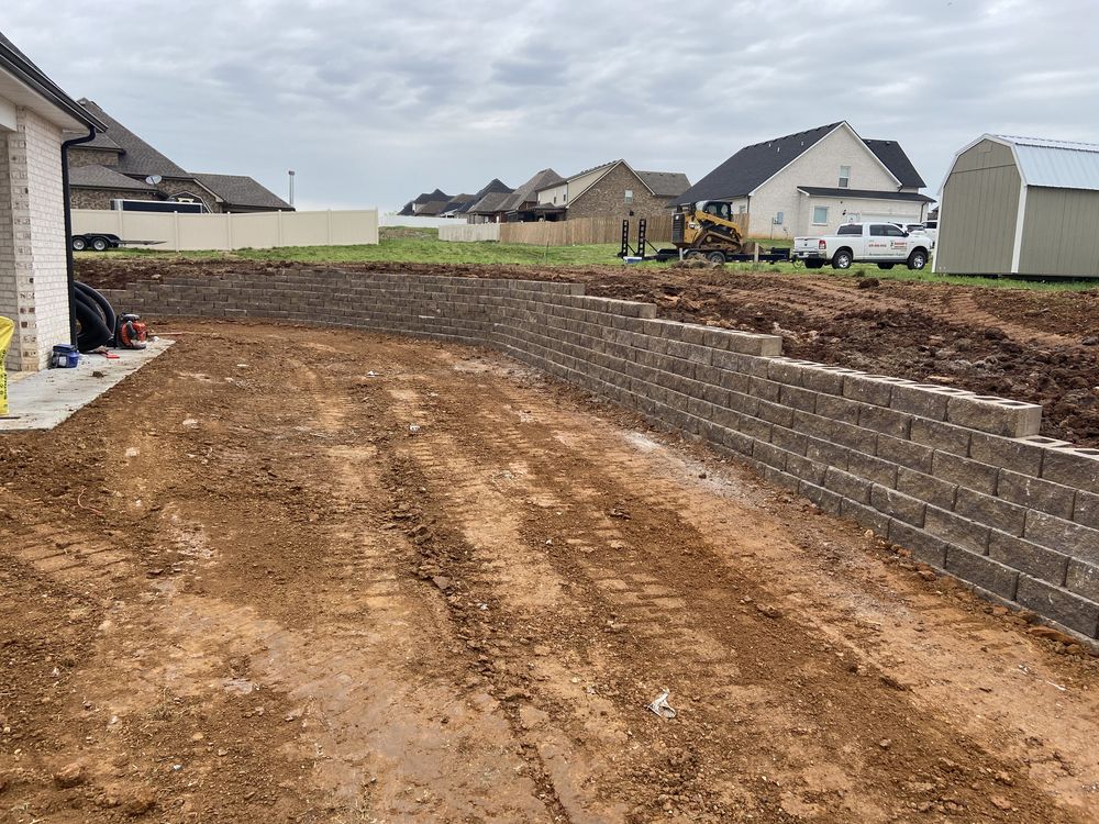 Retaining wall project, crew on site